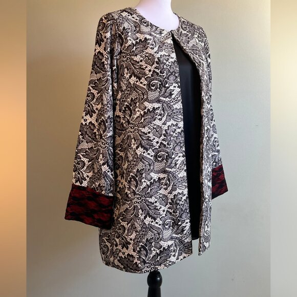 Lace Printed LIMELIGHT 2 PC Open Front Jacket Blazer with Red Lining - Picture 3 of 17